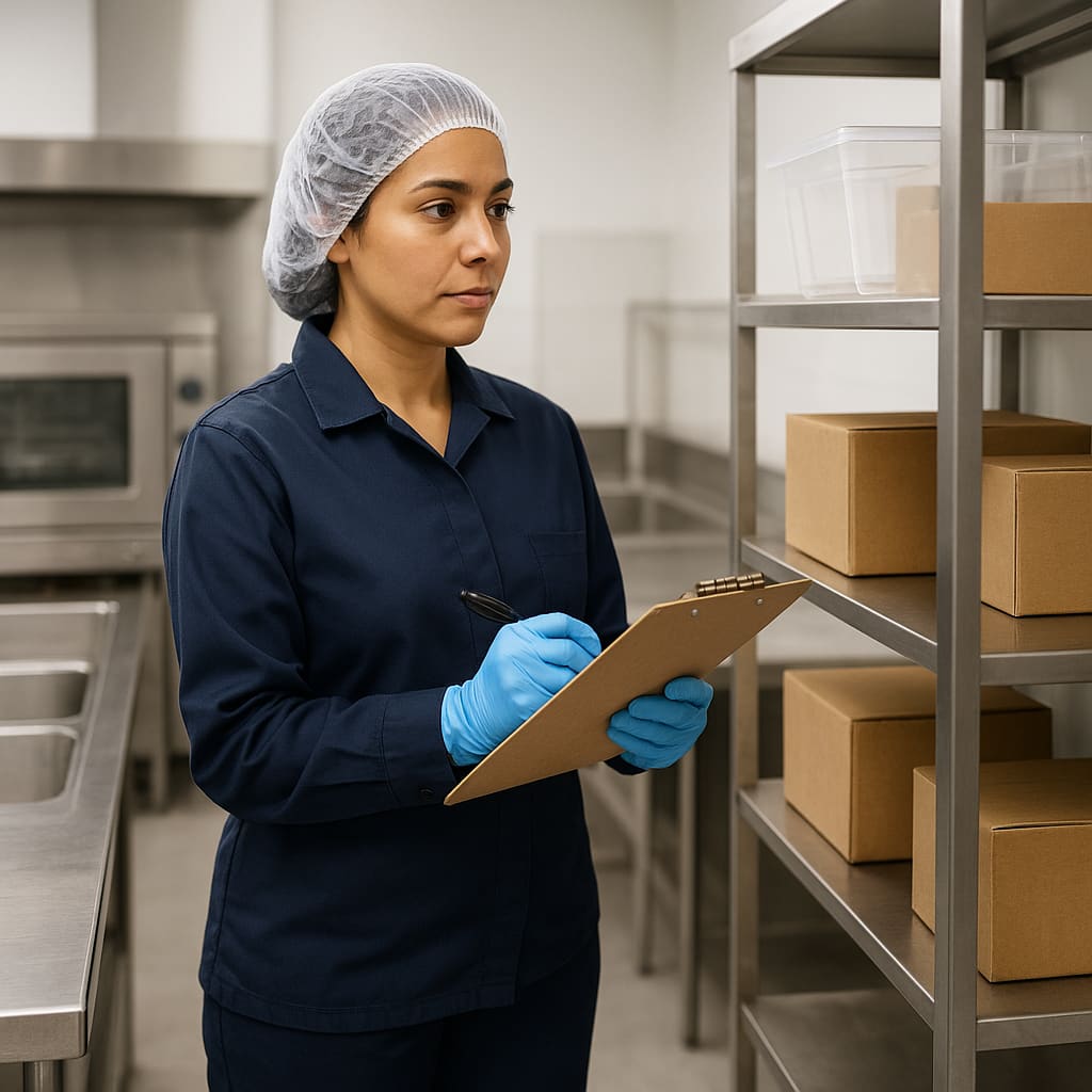 Gewerbliche Schädlingsinspektion — Techniker in einer gewerblichen Küche